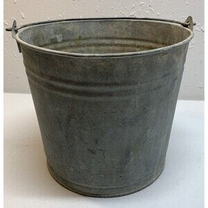 Vintage Galvanised Bucket Old School Pail Storage Flower Pot Planter